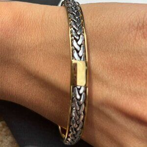Silver plate, rhodium and gold textured cuff